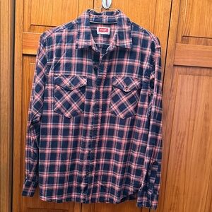 Wrangler Men's Blue and orange Plaid Shirt size large